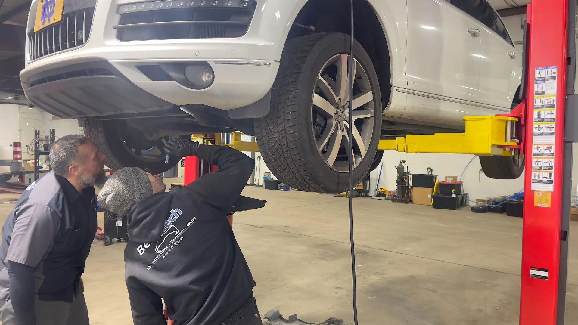 Vehicle inspected for suspension wear